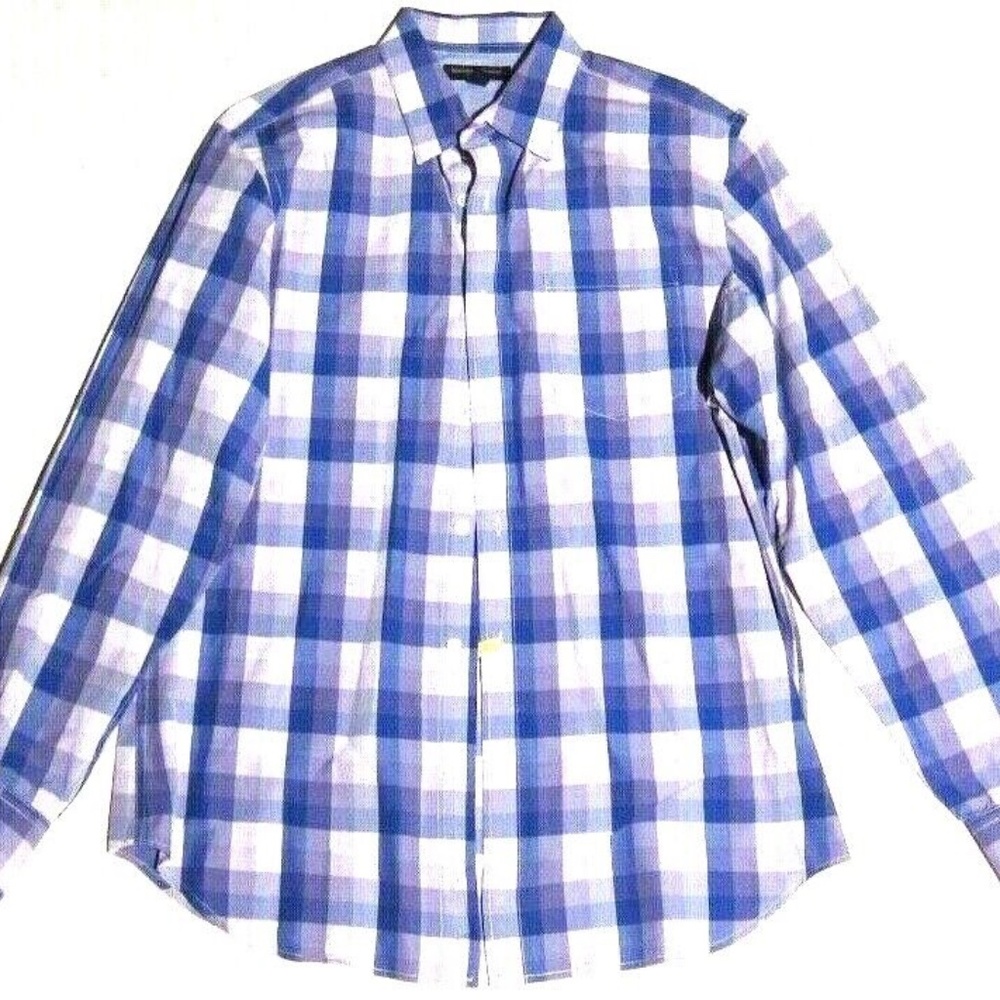 Banana Republic Soft Wash Gingham Plaid Button Down Shirt Blue Purple sz M